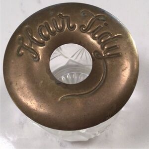 Antique Hair Tidy Brass Collar Lid + Glass Jar Etched Vintage Decor